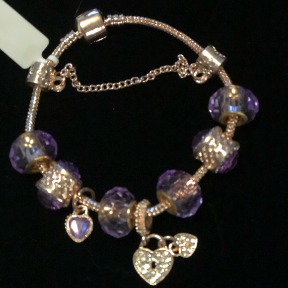 NWT Purple Austrian Crystal Bead Bracelet & Heart - Picture 7 of 8